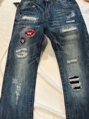 Mostly Heard Barley SeenDistressed Patch Blue Men’s Jeans